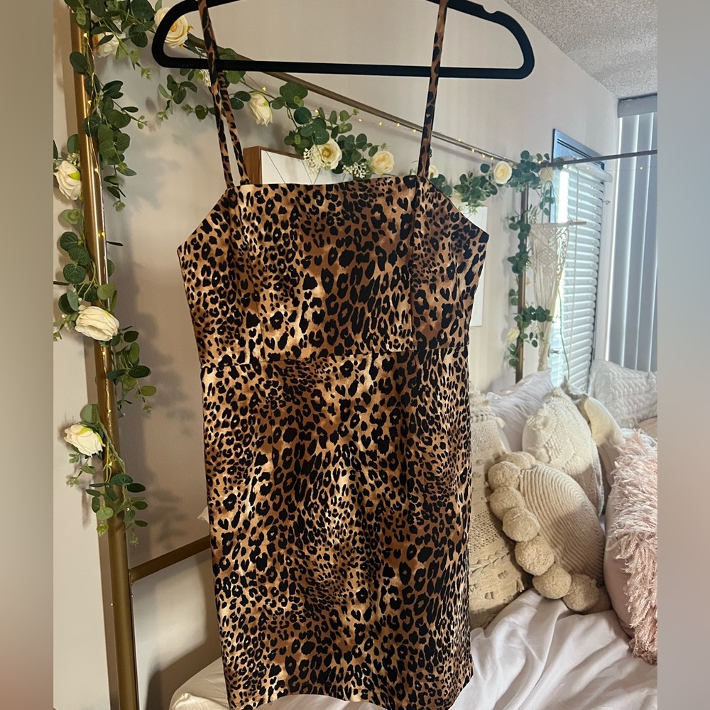 Cheetah print cocktail dress.
